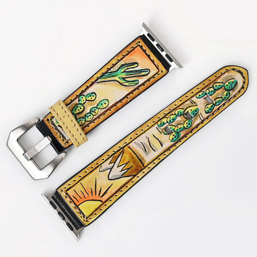American Darling I watch Strap Genuine Leather With Beautiful Cactus Hand Painted Smart